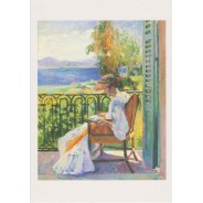 "Jeanne sur le balcon de la Villa Demière" par Henri Manguin, carte d'art